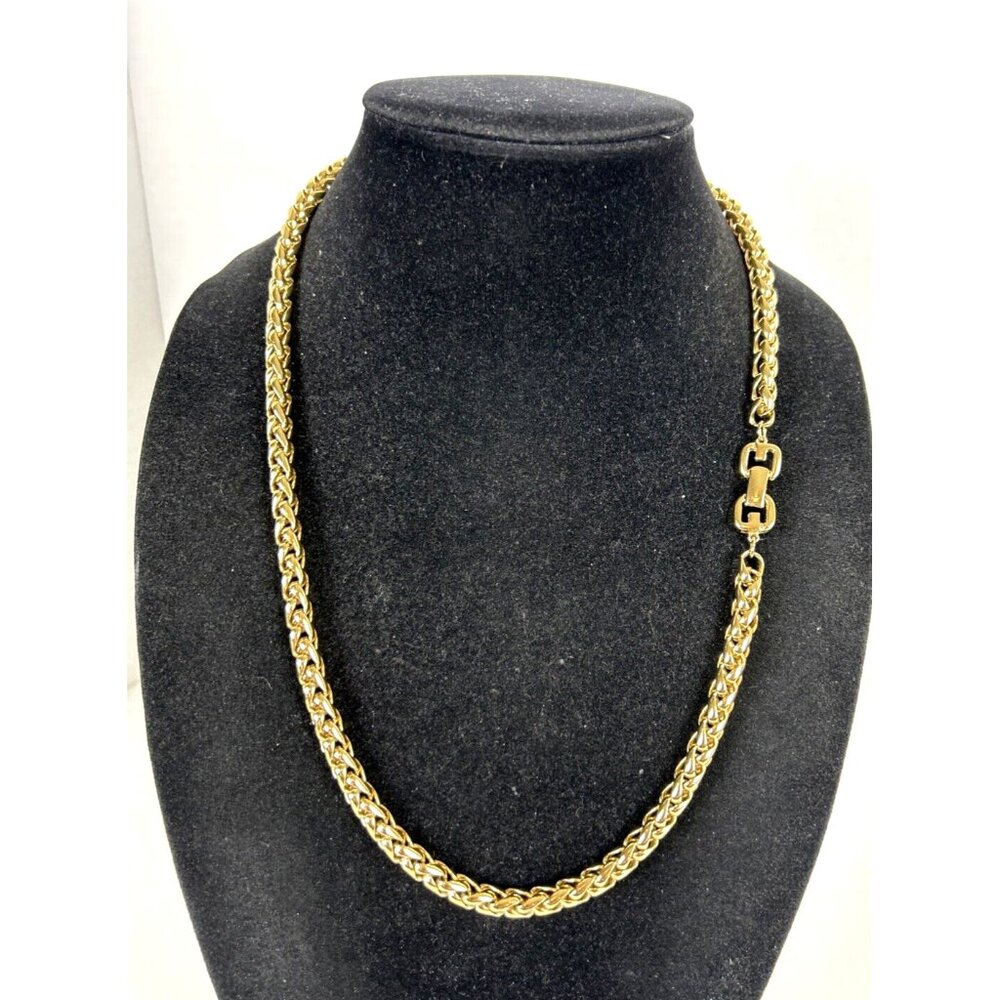 GIVENCHY Vintage Gold-Tone Wheat Chain Necklace Unsigned G Fold Over Clasp 22"